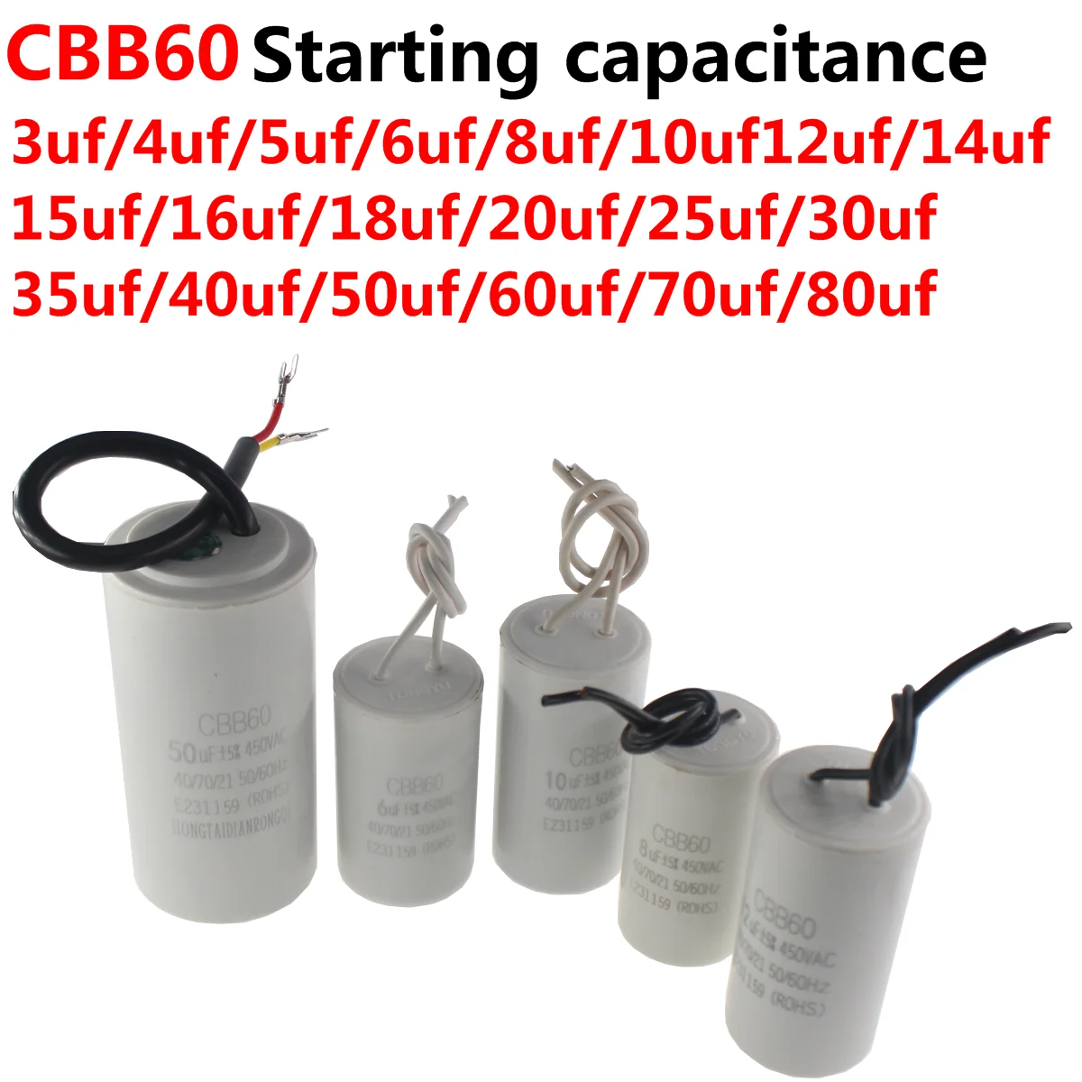Motor Run Capacitors CBB60 450V AC Starting Capacitor 5% 3/4/5/6/8/10/12/14/15/16/18/20/25/30/40/45/50/60UF electrolytic capacitors kit electrolytic capacitor kit ceramic capacitor kit for Washing Machine