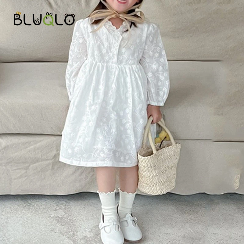 beautiful baby girl skirt 2022 Girls Solid Color Dress Sping Sweet Long Sleeve Princess Party Wedding Dresses Children Kids Casual White Cute Clothes best baby dresses