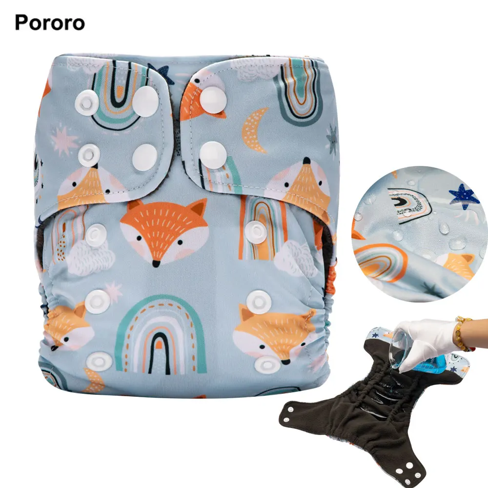 Pororo Wewborn Diapers Washable Reusable Waterproof Diaper for Newborns 0-3 Months Bamboo Charcoal Double Inner Gusset Baby Item