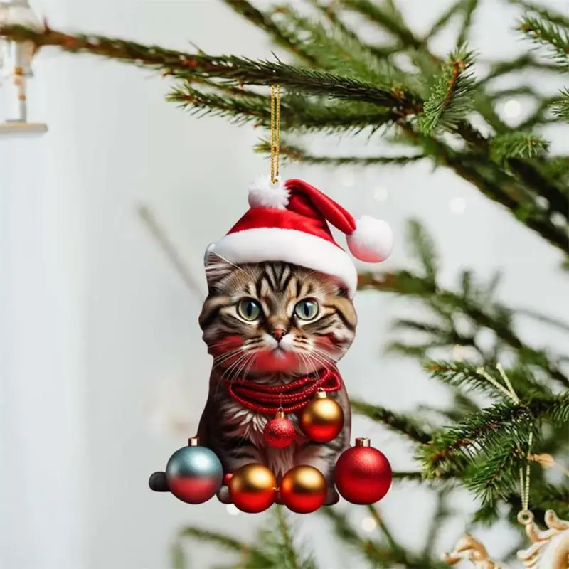 thumbnail image 1 of 1 pieza de adorno navideño de gato en forma de bola, acrílico 2D, divertido adorno de gato, árbol de Navidad, adornos colgantes para gato, decoración para fiesta en casa, Navidad, 1 of 5