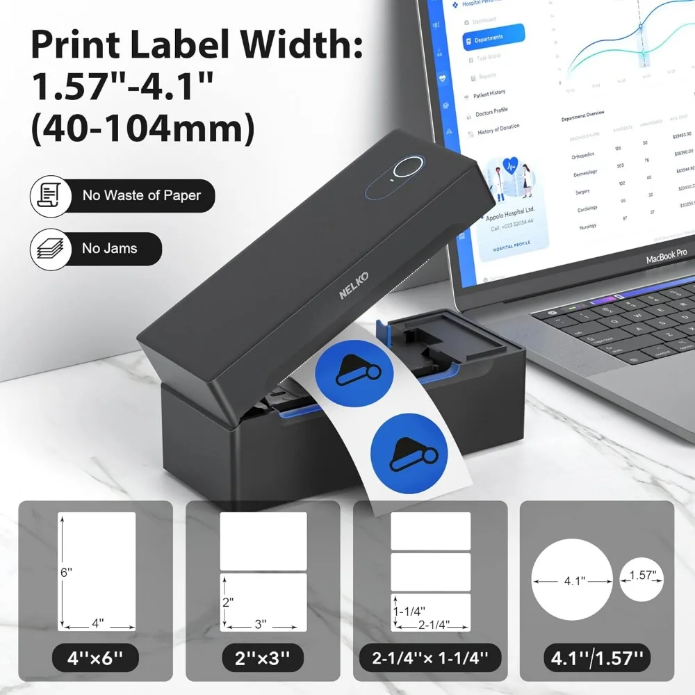 Bluetooth Thermal Shipping Label Printer, Wireless 4x6 Shipping Label Printer for Packages, Support Android,