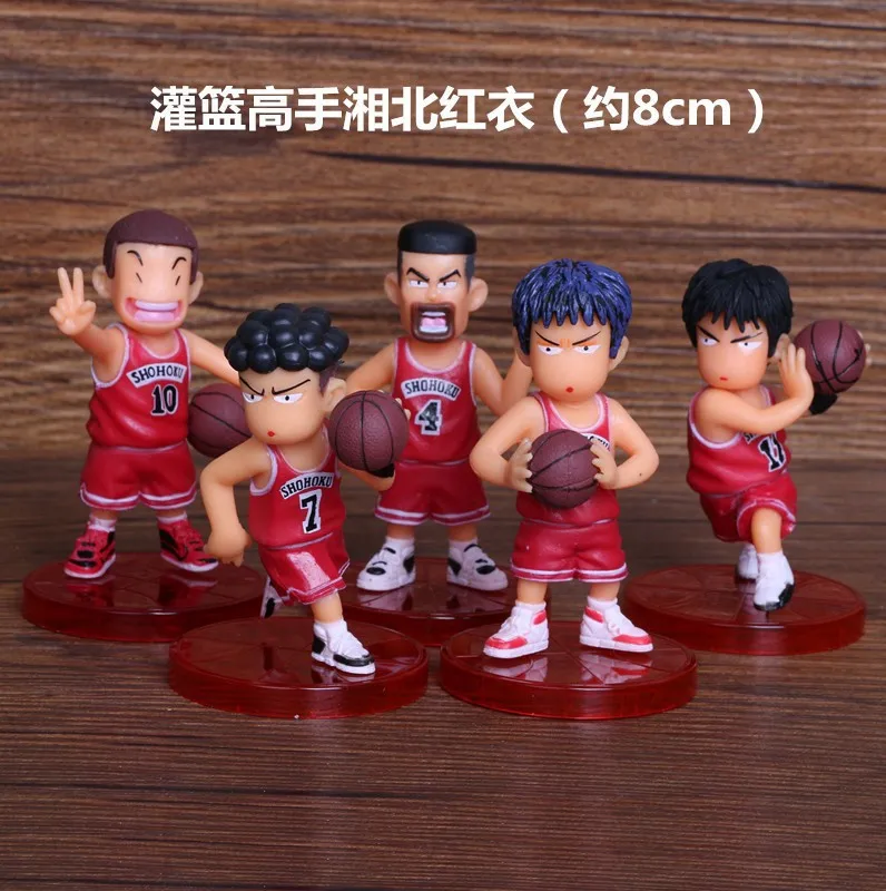 5Pcs 8Cm Slam Dunk Office Desk Decoration Sakurag Hanamichi Red And White Team Toy Action Figure Model Gift Fans Collection
