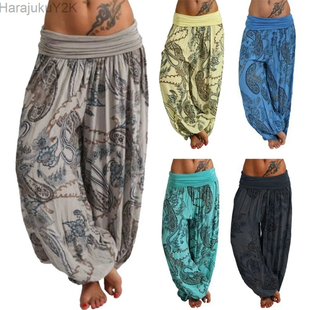 

Fashion Women Boho Paisley Print Ankle Tied Baggy Loose Pants Long Bloomers Trousers Female Harem Pants