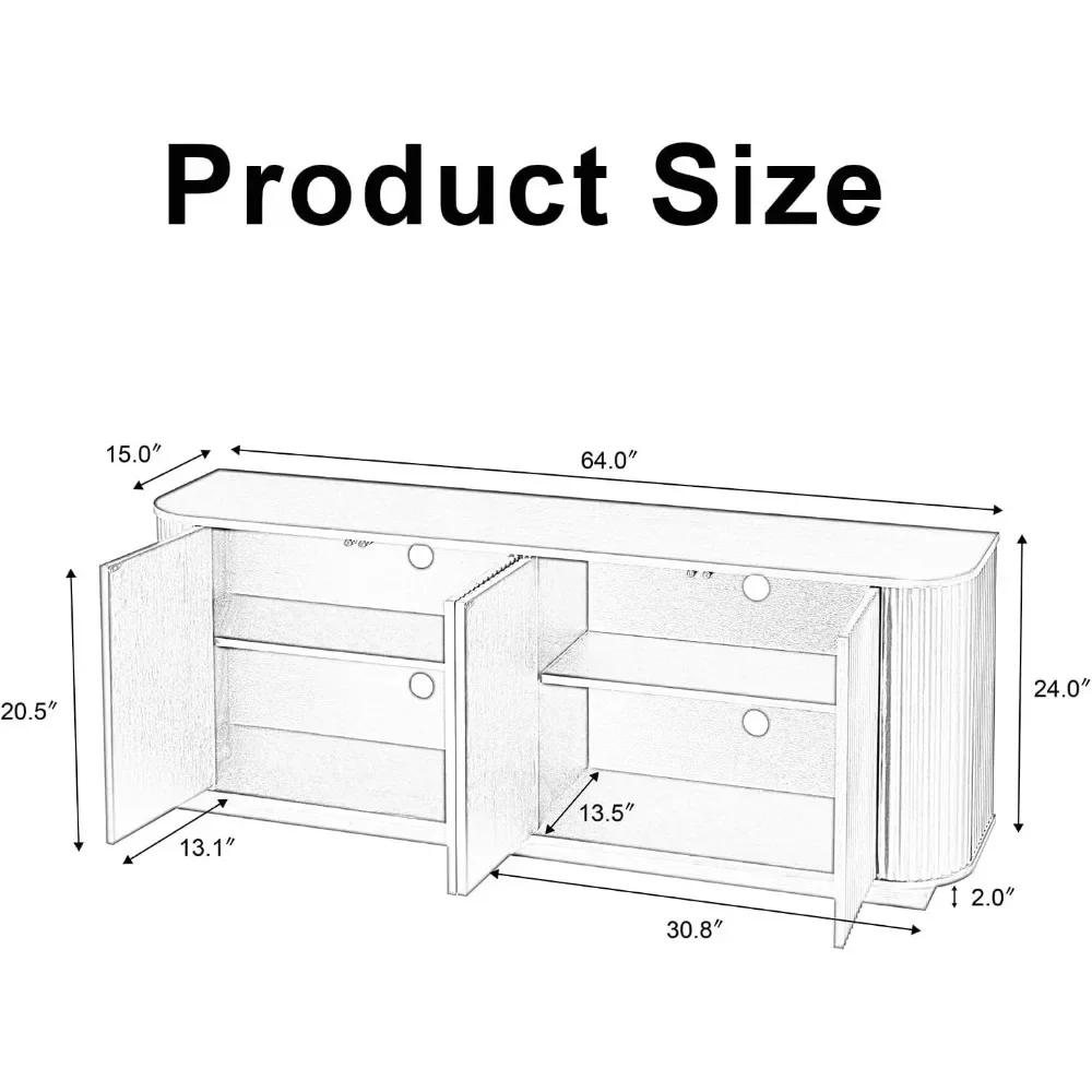 64" Sideboards with Storage, Adjustable Shelves, Wooden Vertical Striped Cabinet, Accent Cabinet, Modern Sideboards 2