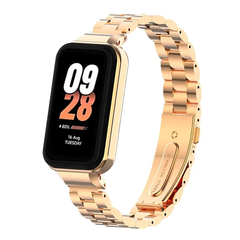 

Ремешок и чехол для смарт-часов Xiaomi Mi Band 8 Active, металлический браслет из нержавеющей стали для Miband 8 Active