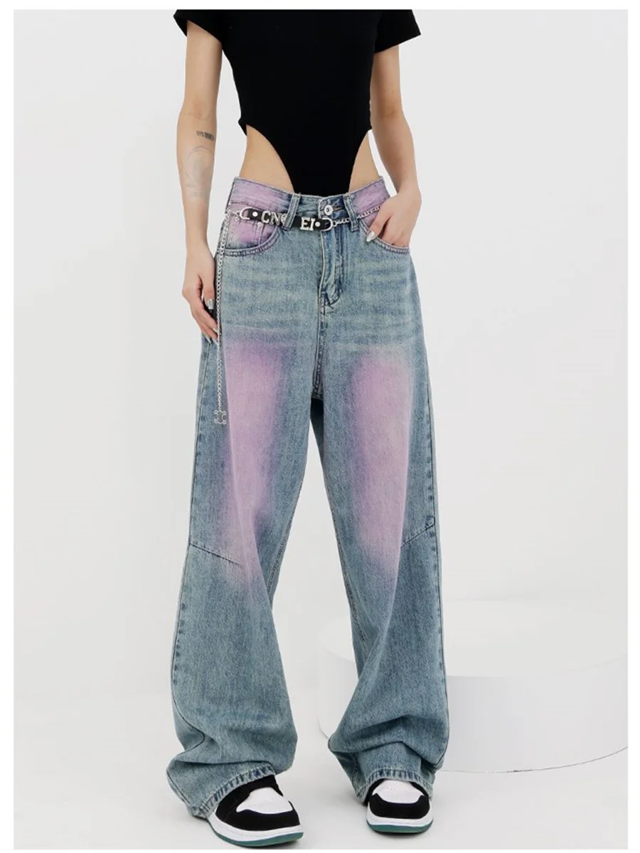 New Paint Splash Contrast Female Baggy Straight Jeans For Women Loose Y2k Streetwear Trend Chic Harajuku High Waist Denim Pants