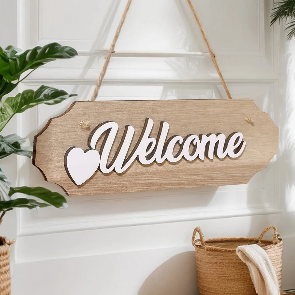 1PC, the "Welcome" English letter welcome doorplate, a lightweight wooden material warm interior wall decoration sign