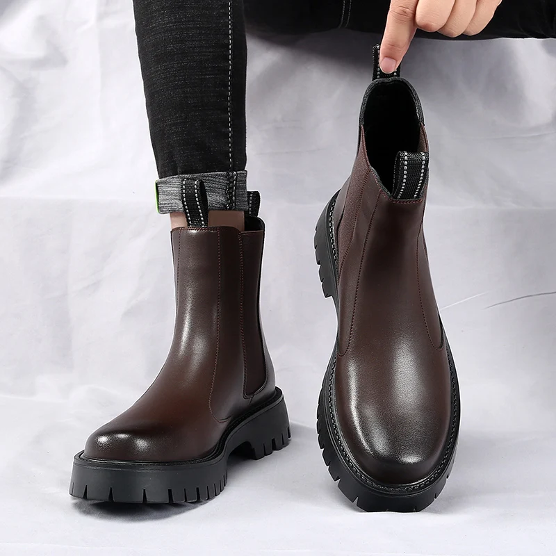 Bottines chelsea homme, boots en cuir classiques avec élastique_voghion.com