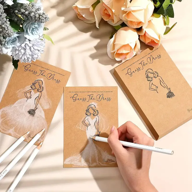 20pcs/set Wedding Dress Game Card with Pens Guess the Dress Bridal Shower Painting Games Bachelorette Party Wedding Decoration