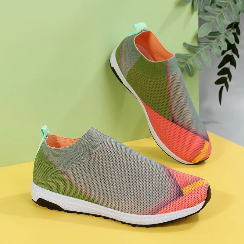 2024 Women's Mesh Sneakers Ladies' Vulcanize Casual Shoes Flat Soft-sole Mixed-colors Breathable Slip-on Plus Size Spring/Autumn