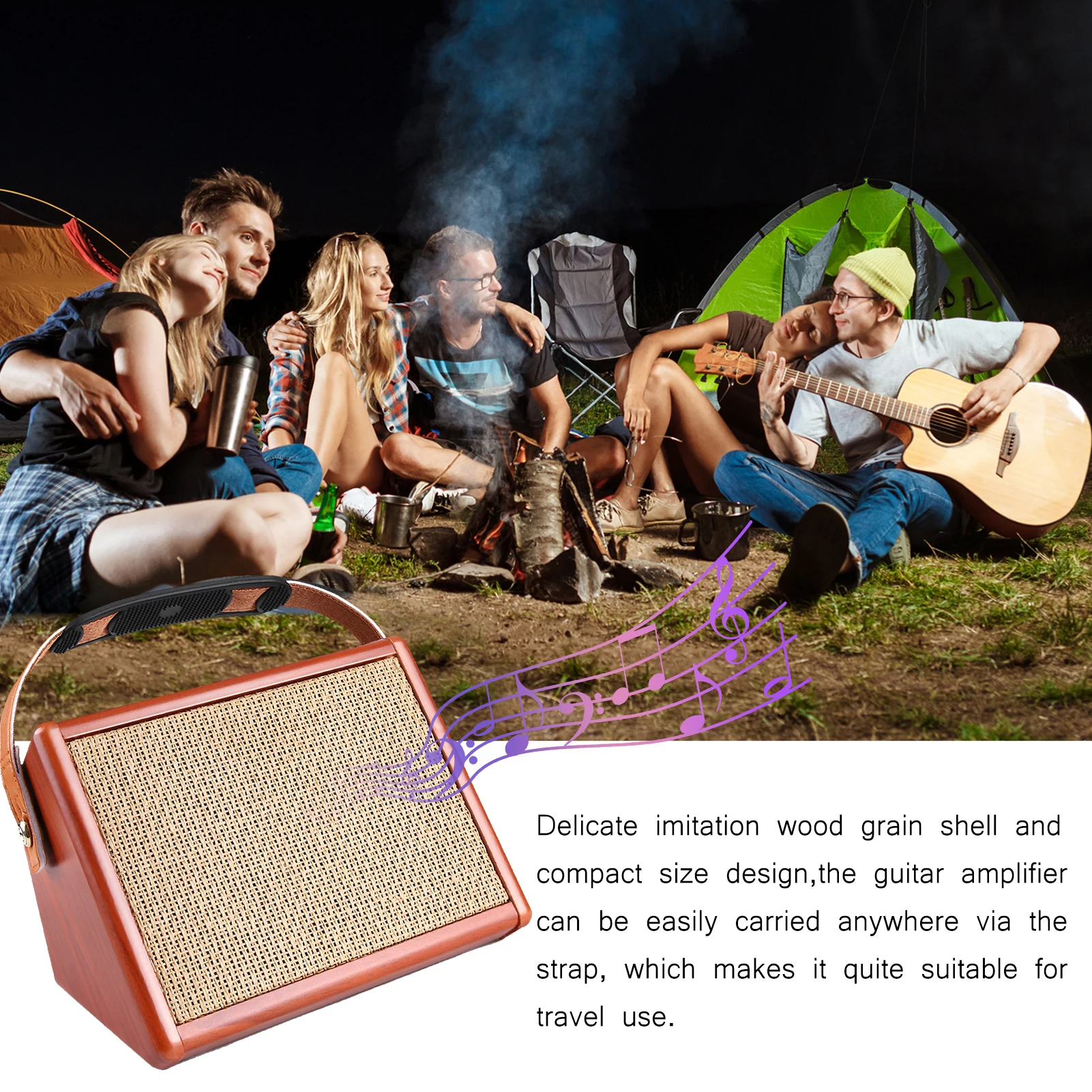 AC-15 15W Portable Acoustic Guitar Amplifier Amp with 5.5 inches Full Frequency Speaker Unit, Microphone Input, Volume Bass