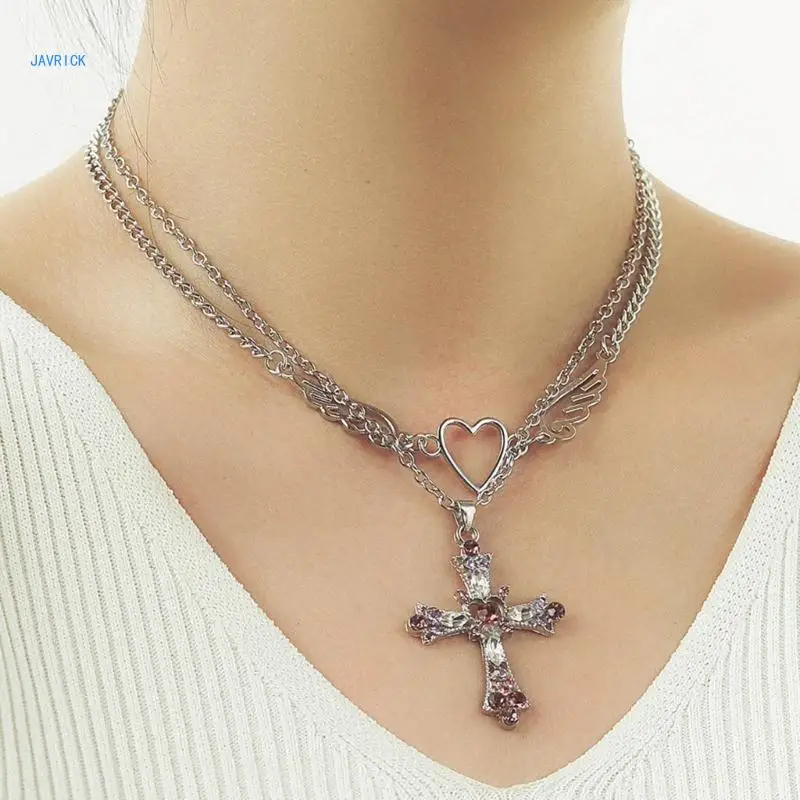 

Wings Heart Necklace Love Punk Harajuku Goth Charm Necklace 90s Aesthetic