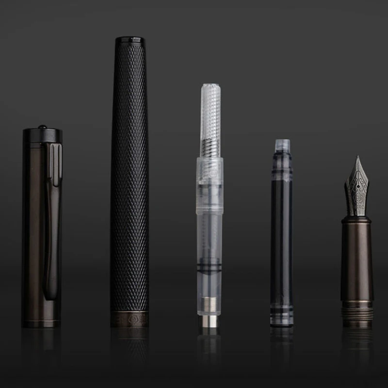 Fountain Pen Black Forest Metal Titanium Black Extra Fine Nib Tree Texture Writing Gift