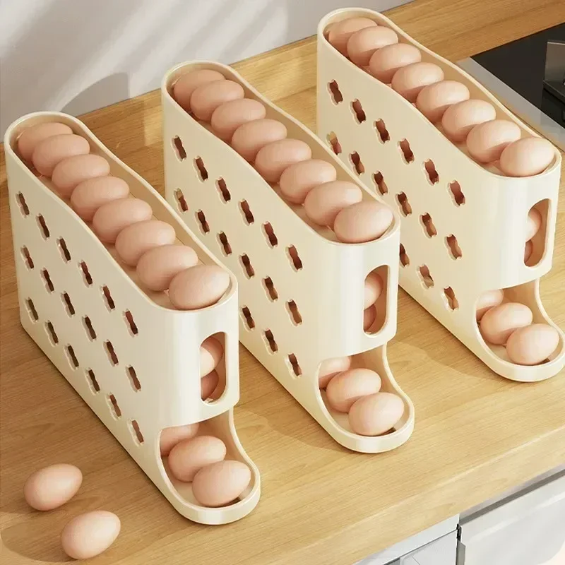 4 Layers Automatic Rolling Egg Holder Rack Fridge Egg Storage Box Container Kitchen Refrigerator Egg Dispenser Fridge Organizer 2