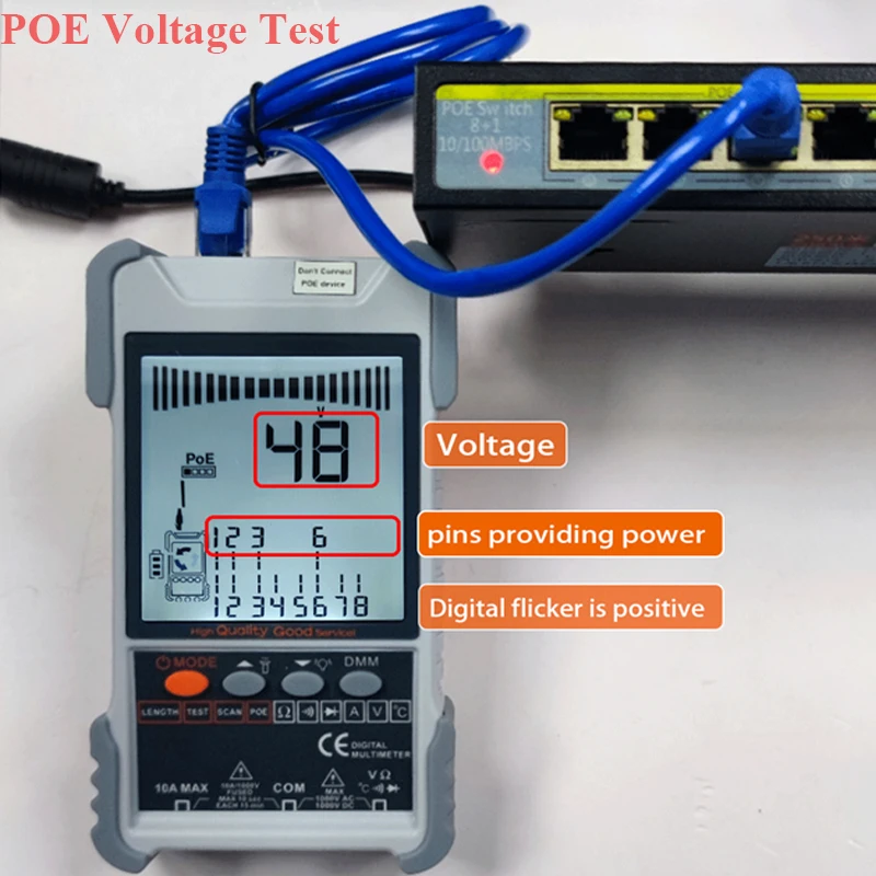 ET616 ET618 ET618PRO Network Cable Tester Multimeter LCD Display with Backlight Analogs Digital Search POE Test