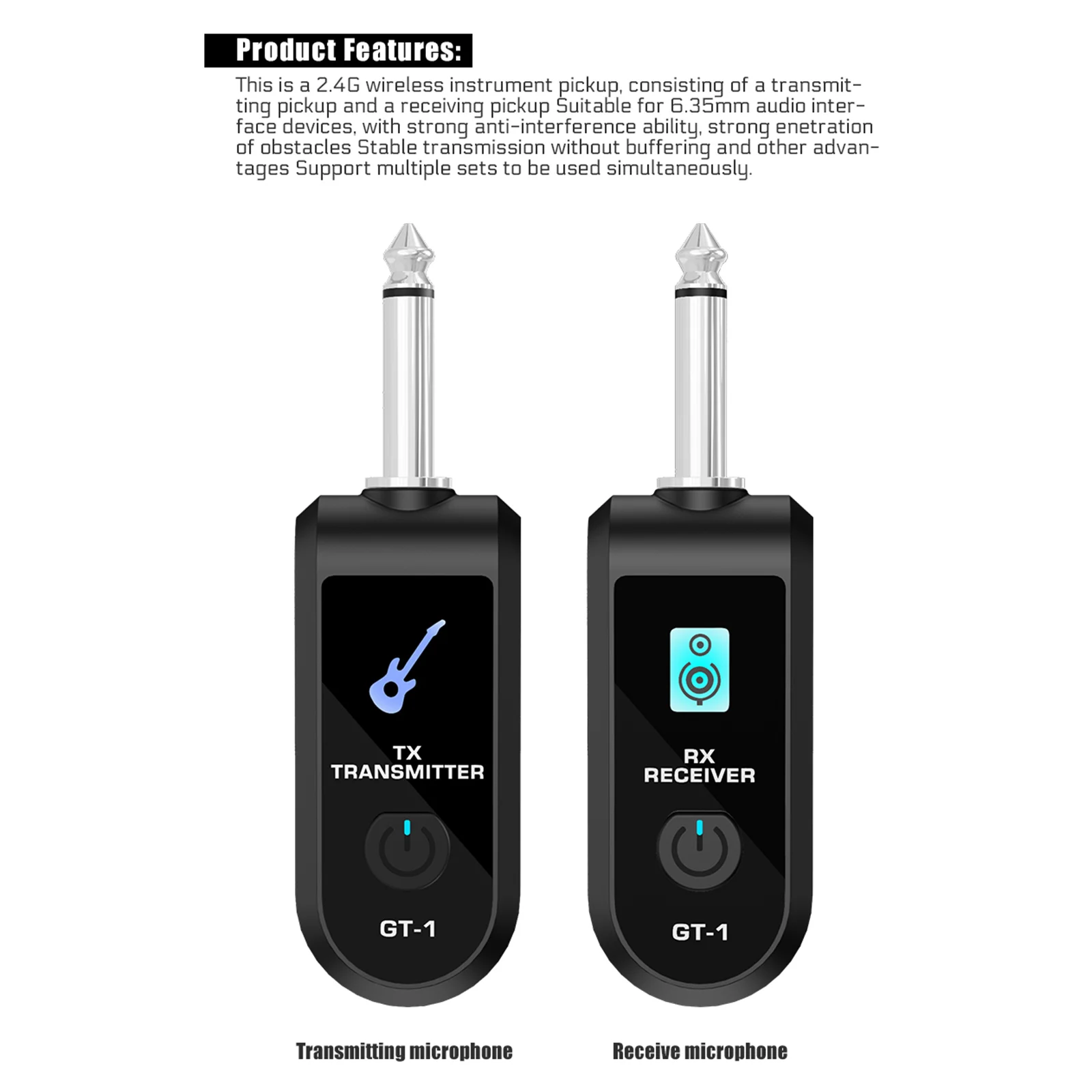 2.4G 무선 기타 송수신기, 정밀한 사운드를 제공하는 무선 기타 오디오 송수신기 (일렉트릭 기타/베이스용)
