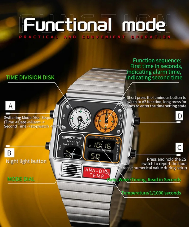 Smart Digital Watch for Men Teens-Multifunction Thermometer/Stopwatch/Timer-Sport Fitness Casual LED Waterproof Wristwatch