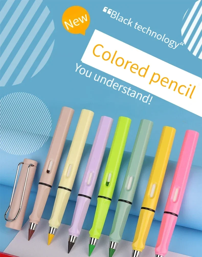 1–6 Stück, 12 Farben, ewig haltbare Bleistifte mit Radiergummi, unbegrenztes Schreiben, ewig radierbare Bleistifte für Kinder, Schule, Kunstbedarf – Detail 1