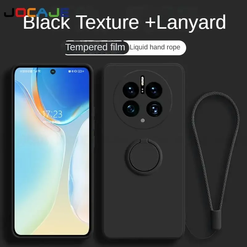 Liquid Silicone Ring Stand Phone Case with Lanyard Holder - Protective Cover