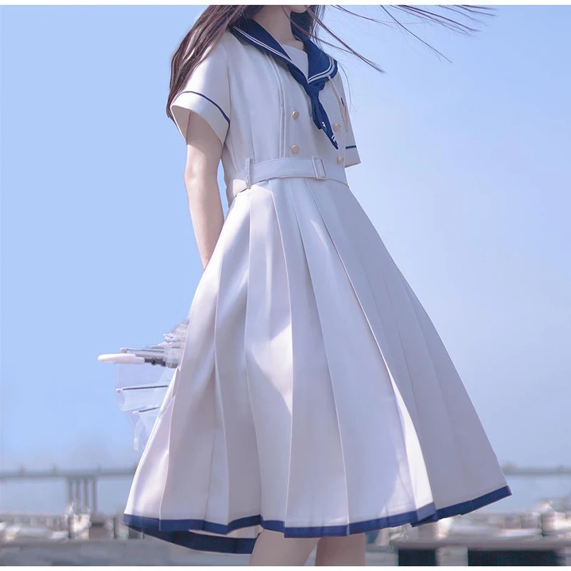 

Gidyq Vintage Elegant Women Dress Japan Style Casual Patchwork Belt Female Dresses Summer Ball Gown Cute Student Pleated Dress