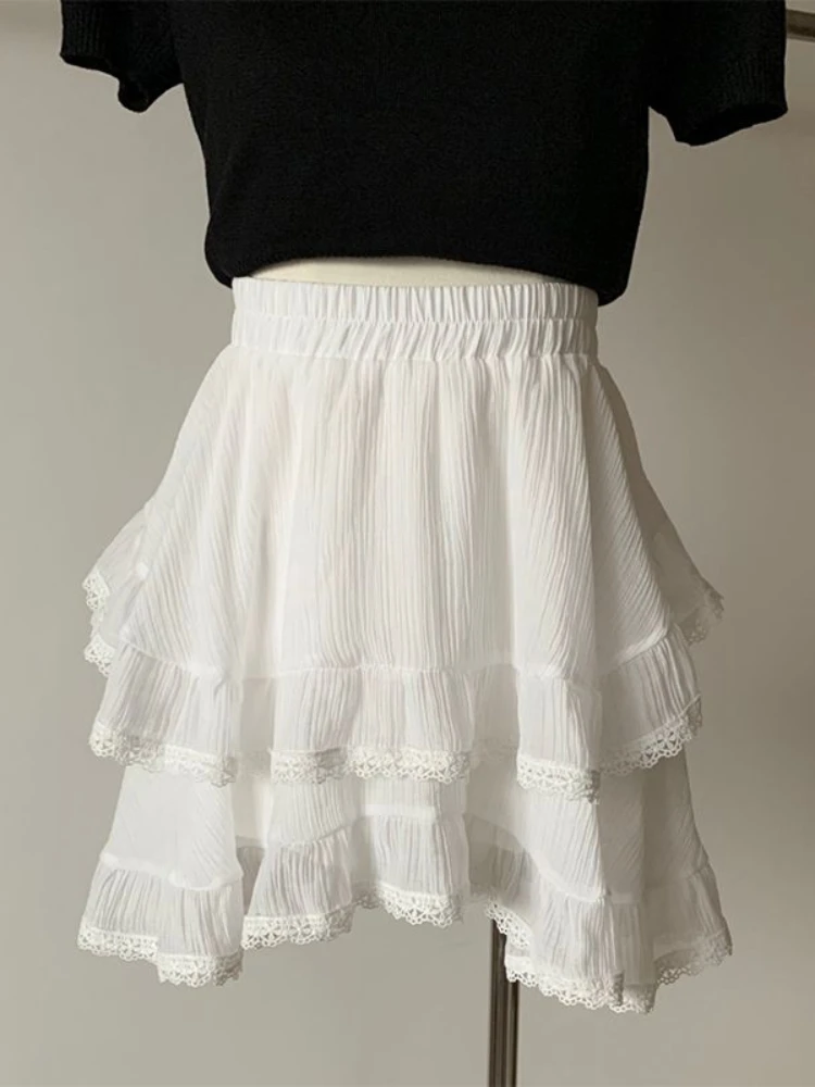 QWEEK Y2k Coquette Lace Kawaii Cute Skirt Women 2024 Spring Summer Sweet Girls Preppy Style Japanese Harajuku Lolita Skirts