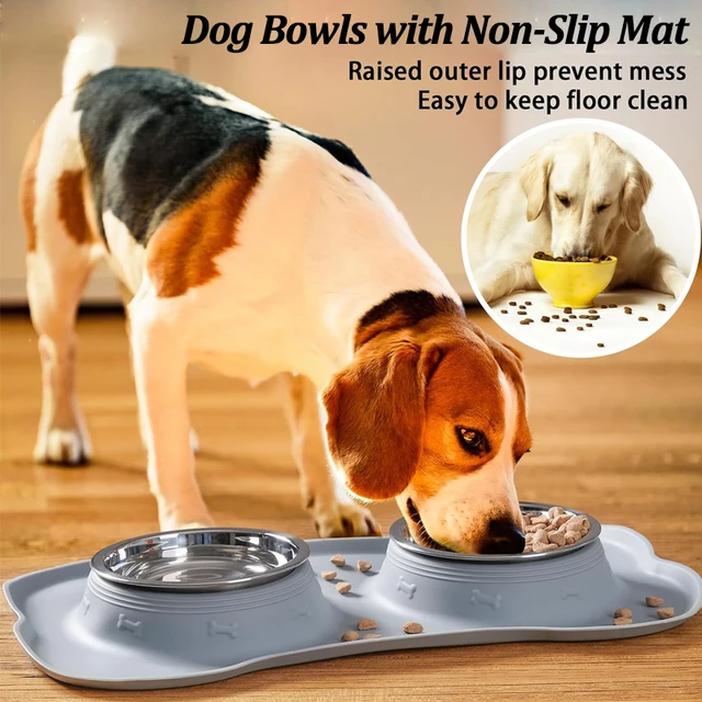 Stainless Steel Pet Dog Feeder Silicone Anti-spill Cats Dog Double Bowl Pet Feeding Drinking Water Bowls Dog Food Dispenser 2