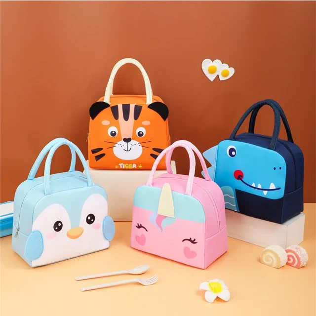 Fiambrera de aislamiento portátil, bolsa térmica para nevera, bolsa de  almuerzo con aislamiento térmico para niños, bolsa Bento con patrón de  cartón 3d - AliExpress