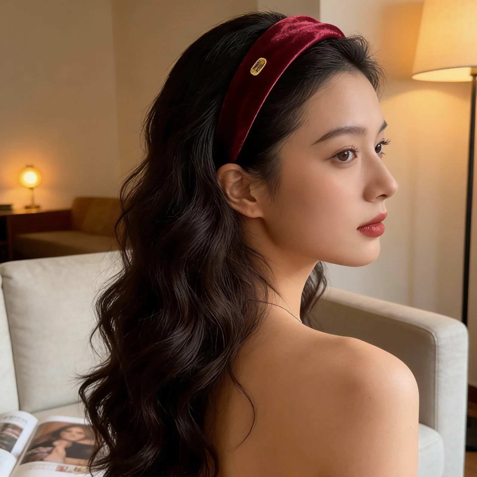 1PC  Velvet Headband,Burgundy Black Hair Hoop, Gold Accent Hair Accessories, Elegant Daily Hair Decor