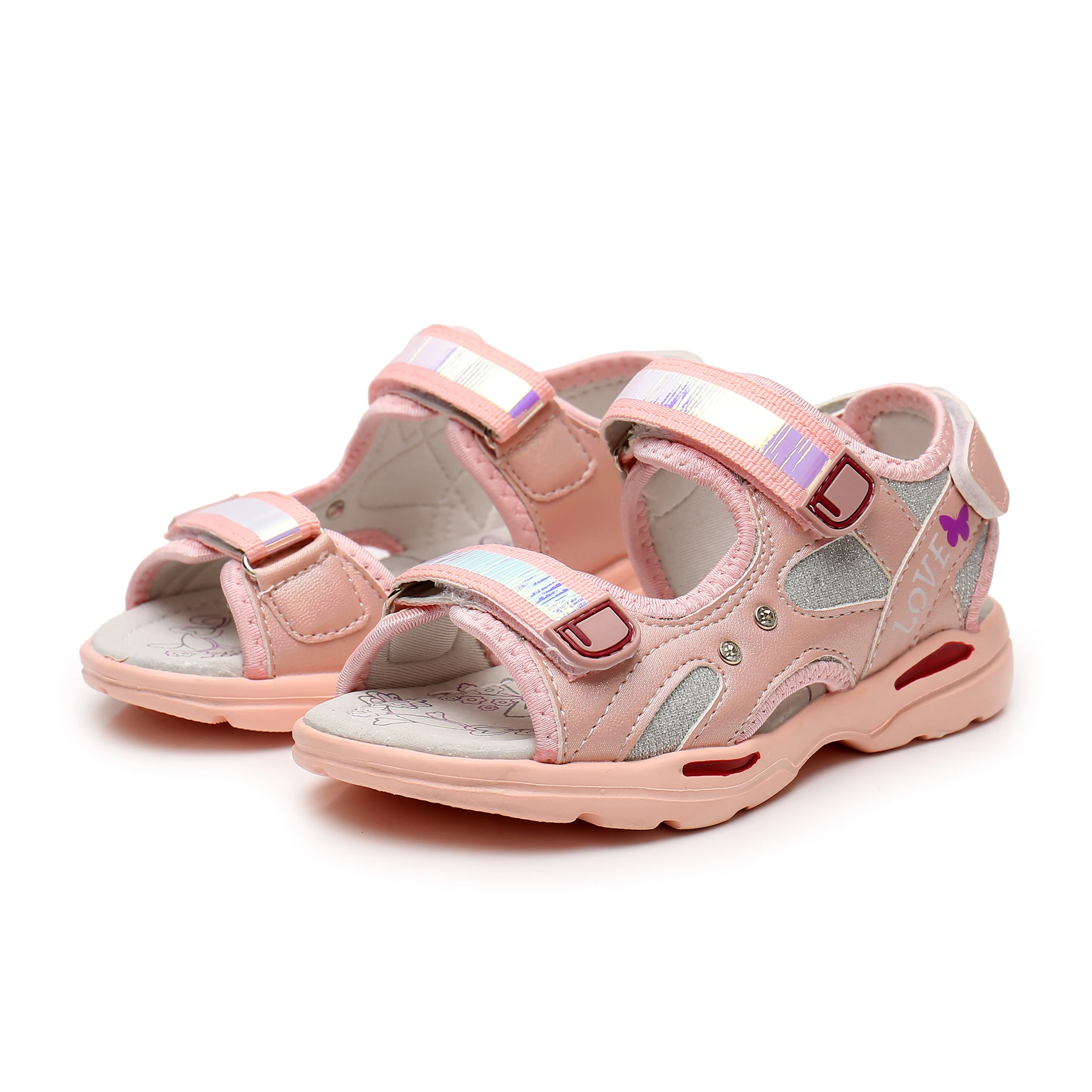 APAKOWA Girl Summer Sandal Sequins Cute Style Open Toe Breathable Toddler Sandals Double Hook&Loop Design Kids Footwear child shoes girl
