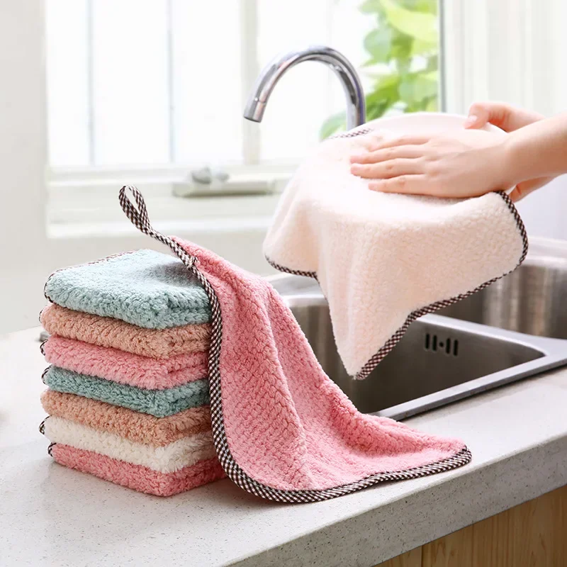 Microfiber Towel 1/5/10Pcs Kitchen Towels Hangable Cleaning Cloth for Tableware Dish Cloth Microfiber Absorbent Household Cleaning Towels