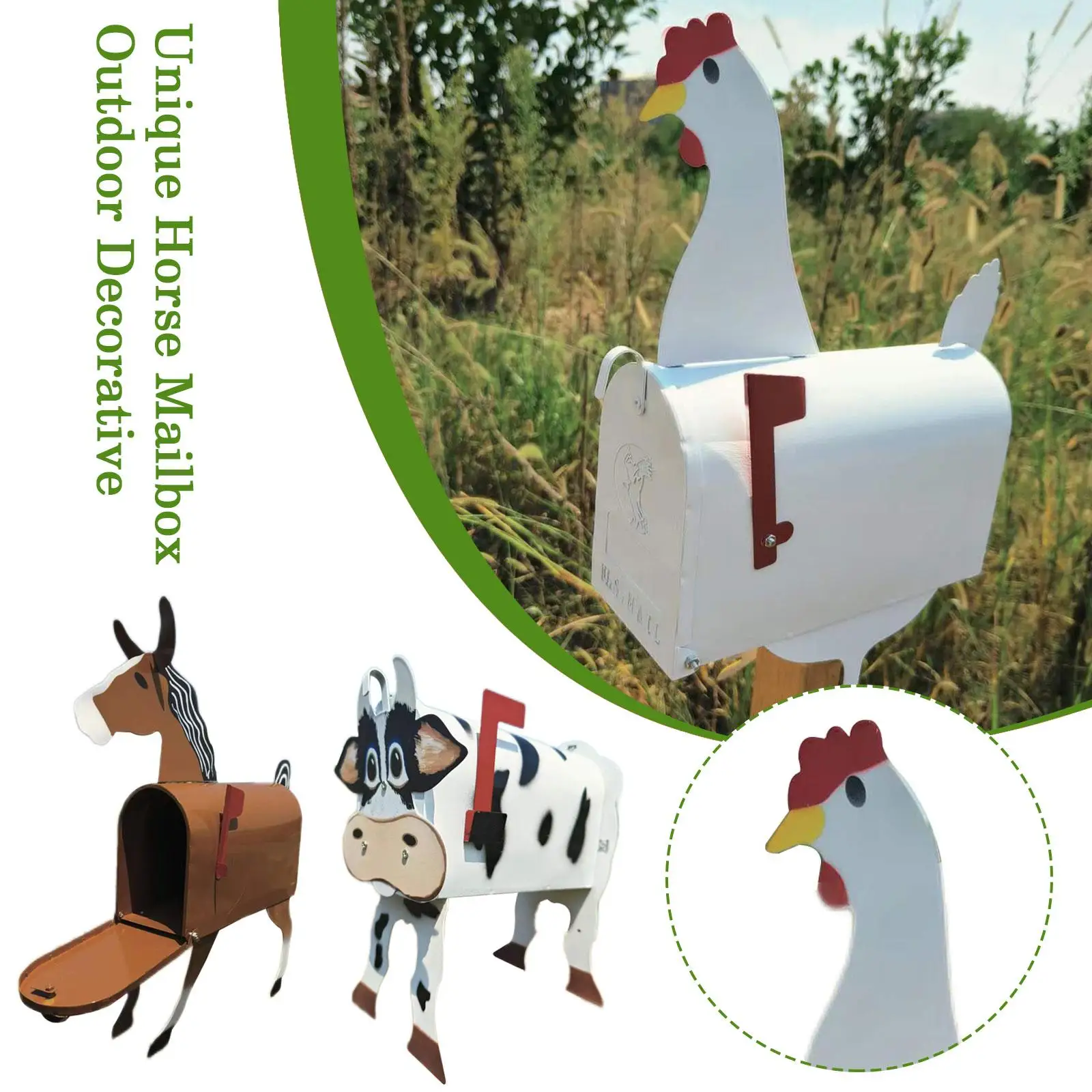 Unique Chicken Cow Horse Mailbox Metal Wall Mounted Post Garden Animal Mailboxes Crafts Outside Box Decoration Farm Weather I1H3