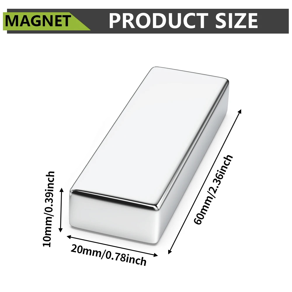 60 x 20 x 10 mm N35 Superstarker Neodym-Magnetblock NdfeB Leistungsstarke permanente magnetische Imanes-Kühlschrankmagnete – Detail 5