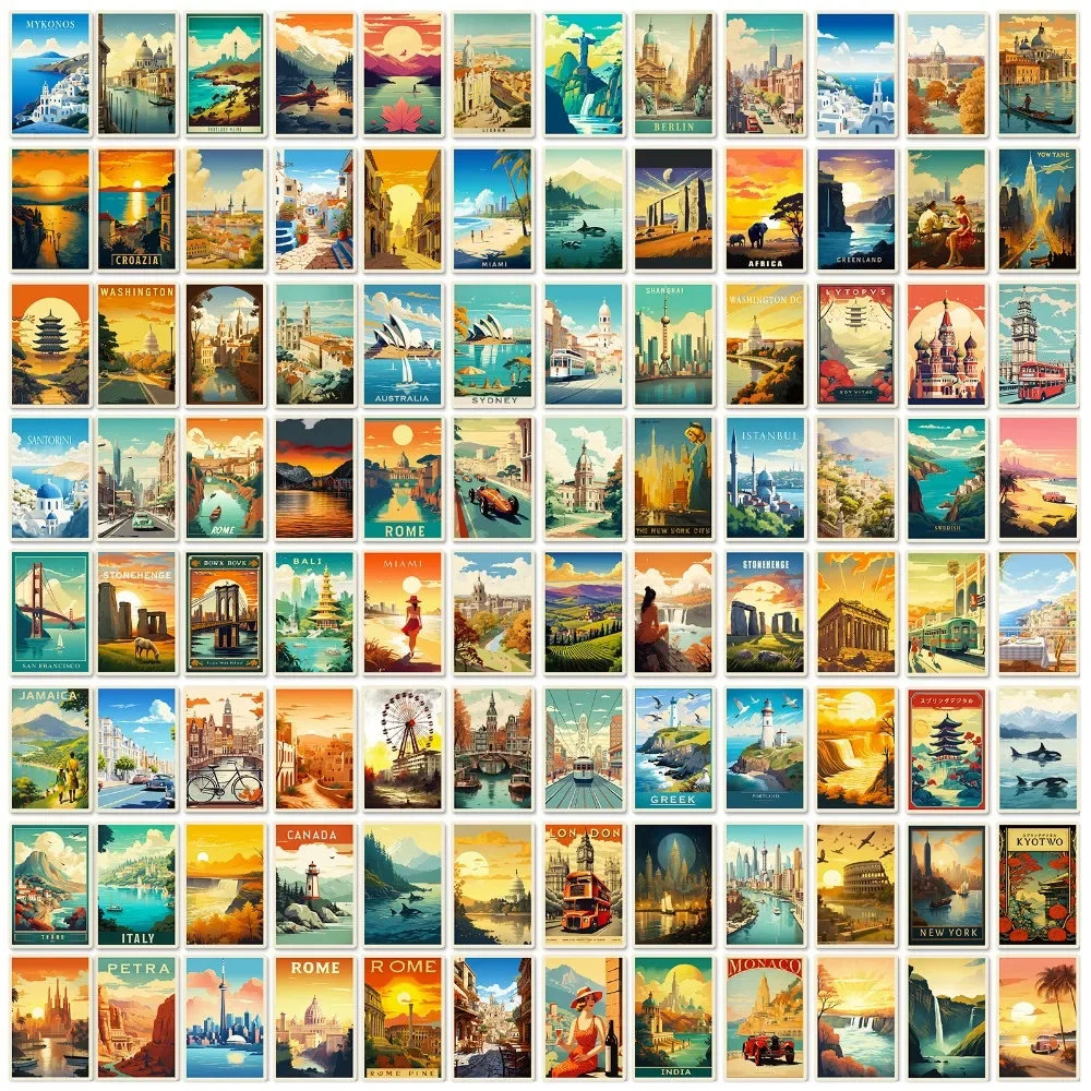 

10/50/100Pcs Cartoon Retro Scenery Posters Stickers Aesthetic Laptop Phone Motorcycle Car Waterproof Sticker Classic Toy Gift