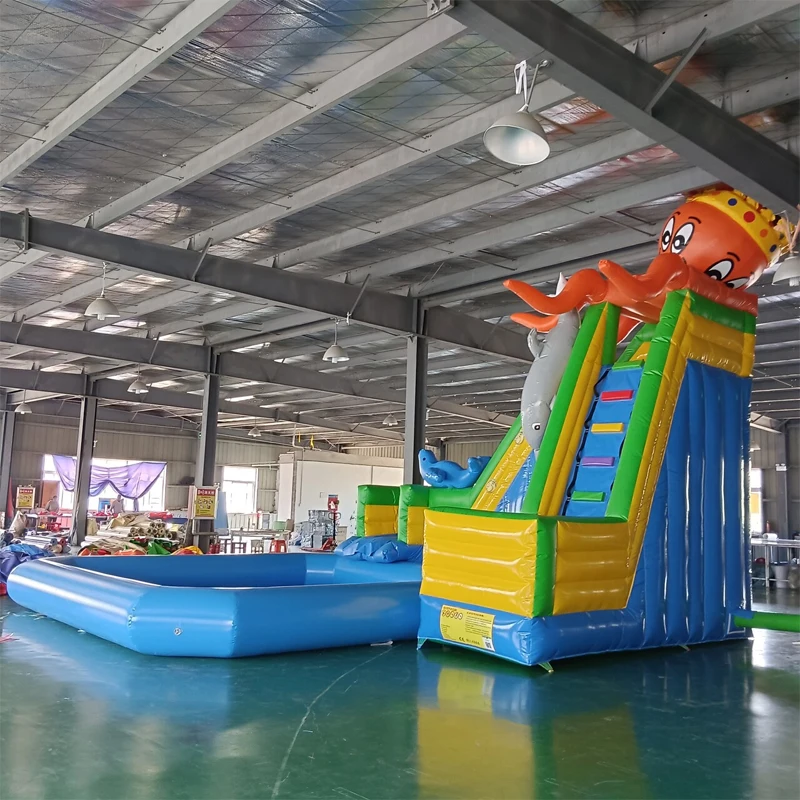 Cute Octopus Shaped Water Slide Inflatable Giant Water Slide with Animal Pool Design for Park Games