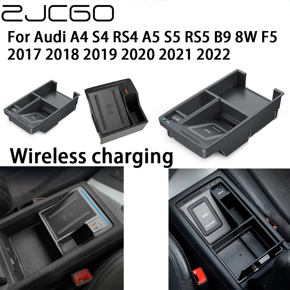 

ZJCGO 15W Car QI Mobile Phone Fast Charging Wireless Charger for Audi A4 S4 RS4 A5 S5 RS5 B9 8W F5 2017 2018 2019 2020 2021 2022