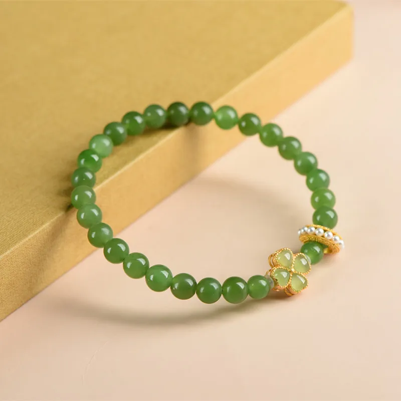 Glück Vierblättriges Kleeblatt Weibliche Natürliche Hohe Qualität Hetian Jade Armband Mode Damen Schmuck Hand Zubehör Geburtstag Geschenk – Detail 7