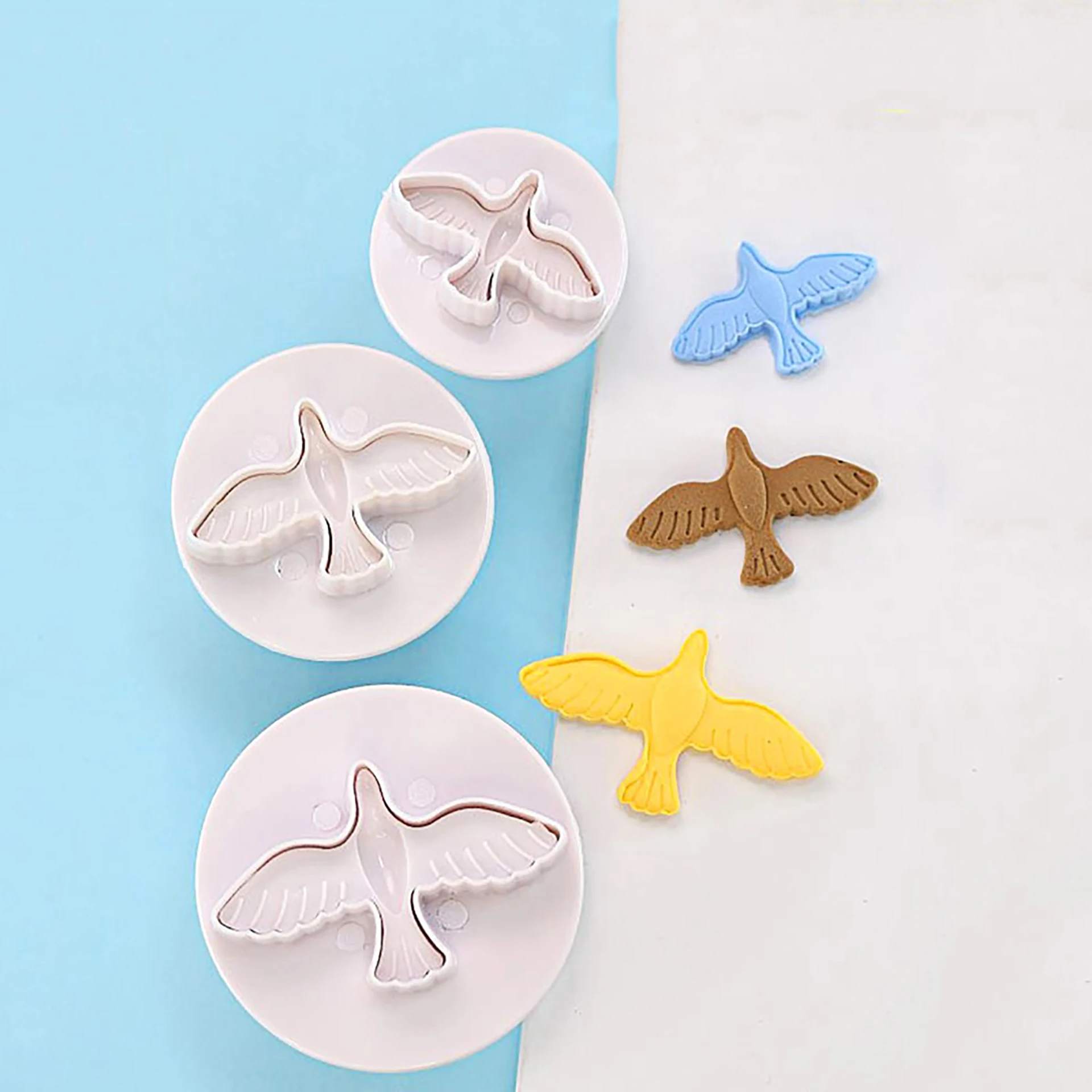 

3Pcs Dove Shape Cake Decorating Fondant Lacing Plunger Chocolates Cookie Cutters Baking Stamps Tools Mold Kitchen Accessories