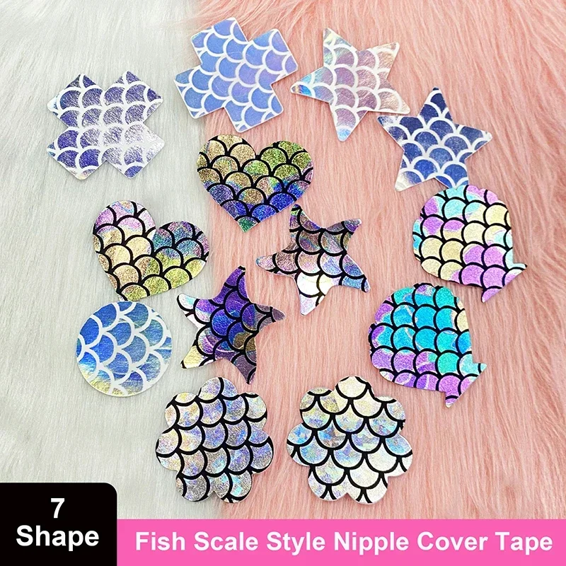 12 Paris OY Laser Fish Scale Print Disposable Invisible Nipple Cover Tape Overlays on Bra Nipple Pasties Stickers for Women Girl