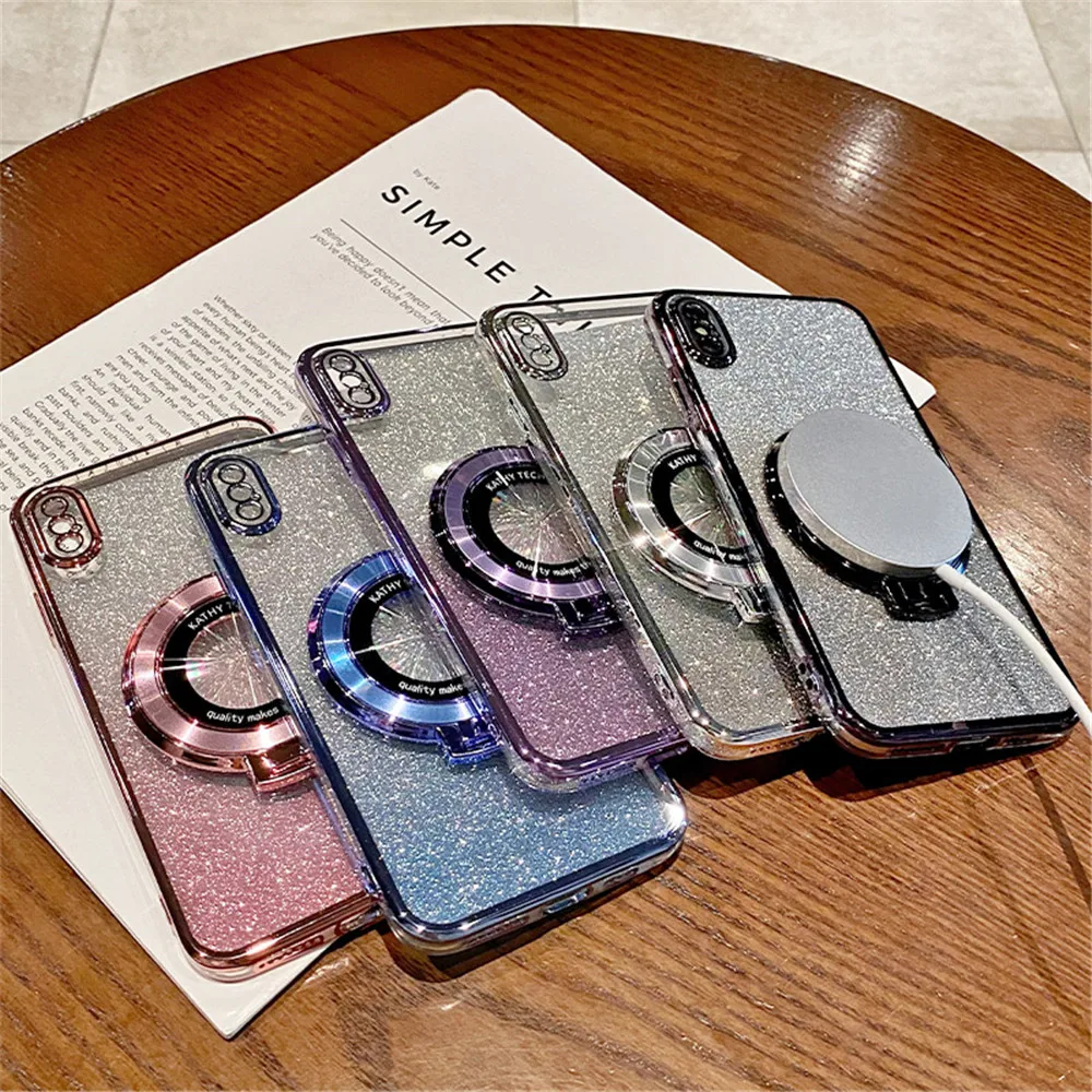 Magnetic Bracket Soft Phone Case with Bling Holder