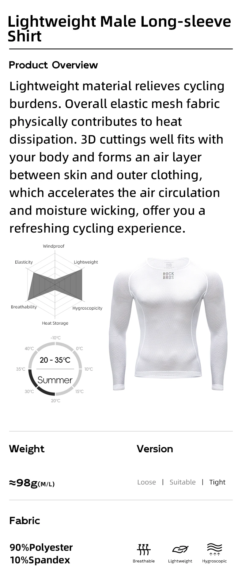 ROCKBROS Fahrradtrikots mit langen Ärmeln, atmungsaktives Mesh, Herren-Fahrradshirt, Fahrradbekleidung, bequeme Sommer-Rennkleidung, reflektierend – Detail 2