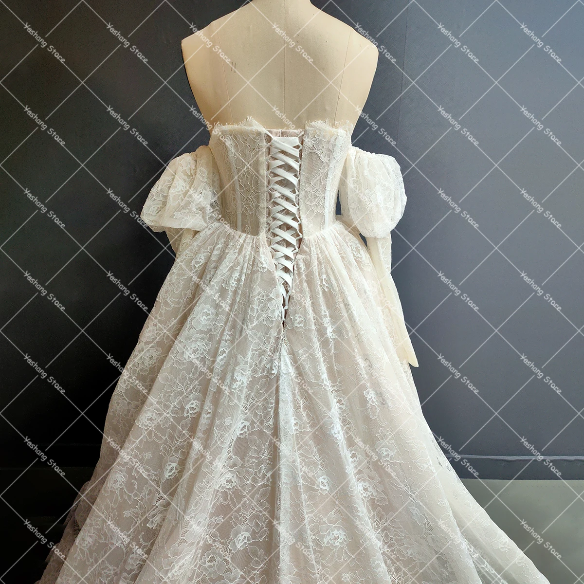 Customized Long Juliette Sleeves Corset Wedding Dress Floral Lace Basque  Drop Waist Real Photos Plus Size Vintage Bridal Gowns