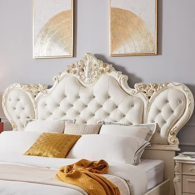 Lit de luxe nordique Vintage, maître Queen King, lit Regale moderne en bois, chambre à coucher en cuir Antique, coffre-fort, meubles tendance Queen Size 1