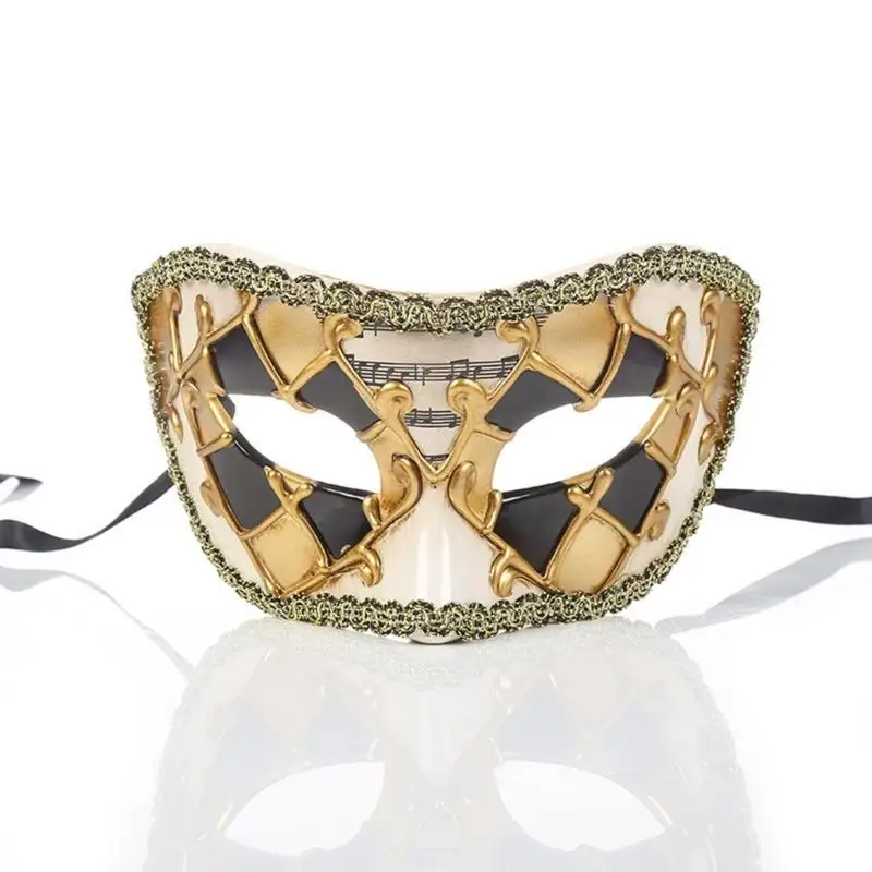 39bd Halbgesicht Masquerade Mask Carnivals Designs karierte Spitzenkanten Mardi Gras Mask für Festivals Party Anlass – Detail 7