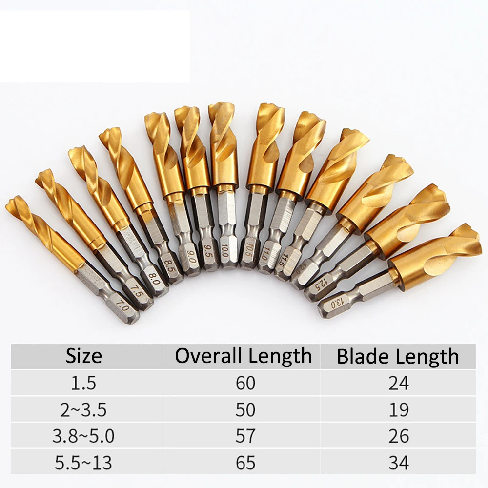 1/30개 HSS 티타늄 코팅 드릴 비트 세트 1/4 헥스 샹크 1.5mm 2mm 3mm 4mm 5mm-13mm 육각 핸들 고속강 트위스트 드릴