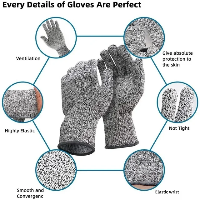 Clearance_1pair Grade 5 Cut Resistant Gloves Kitchen HPPE Scratch Resistant Glass Cutting Safety Protection for Gardeners_Contin 6