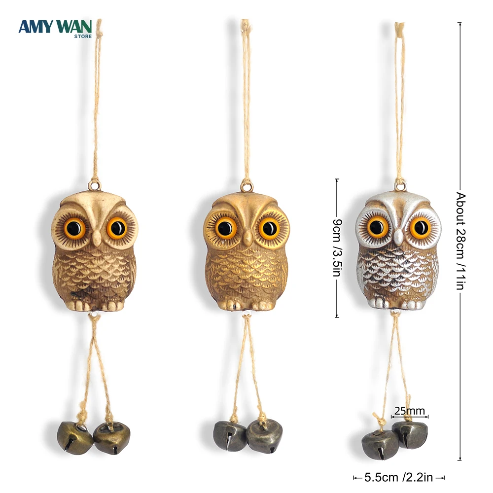 Garden Statue Owl Decoy Bird Repellent Decoy Realistic Owl Bell Pendant Decorative Garden Animals Statue Scarecrow Bird Repellent Outdoor Lawn Backyard Sculptures Wall Decor