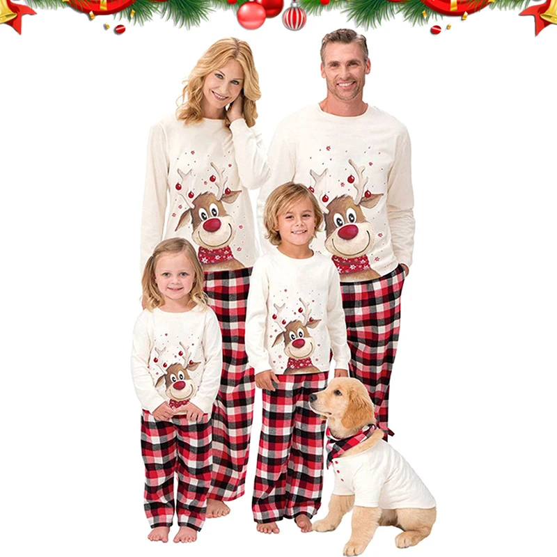 thumbnail image 2 of Conjunto de pijamas navideños familiares a juego, ropa de Navidad de Año Nuevo 2024, padre, mamá y yo, top de ciervo, pantalones a cuadros rojos, ropa de dormir, pijama, 2 of 5