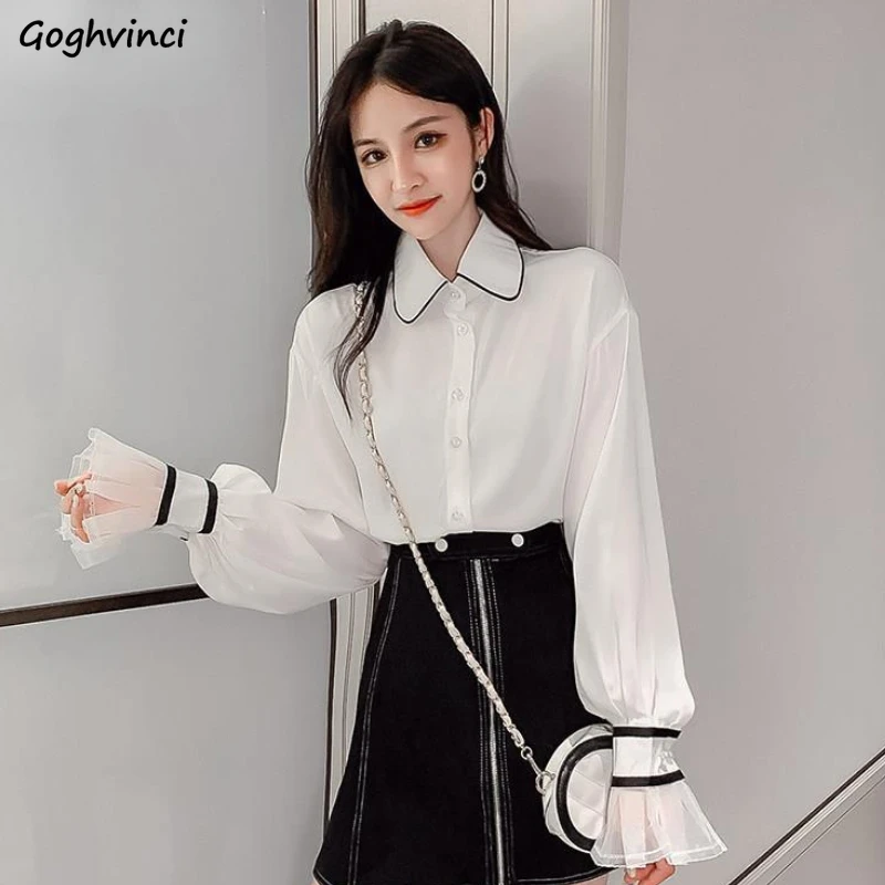 

Women Shirts Fashion Petal Sleeve Korean Style Retro Cute Students Baggy All-match Spring New Popular Elegant Leisure Camisas