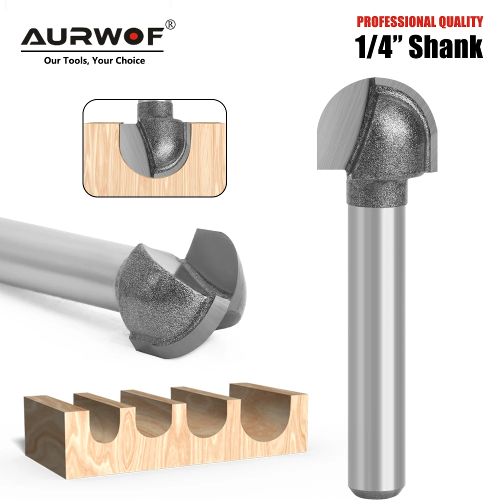 

AURWOF 1pc 6.35mm Shank Ball Nose End Mill Round Nose Cove CNC Milling Bit Radius Core Box Solid Carbide Router Bit Tools