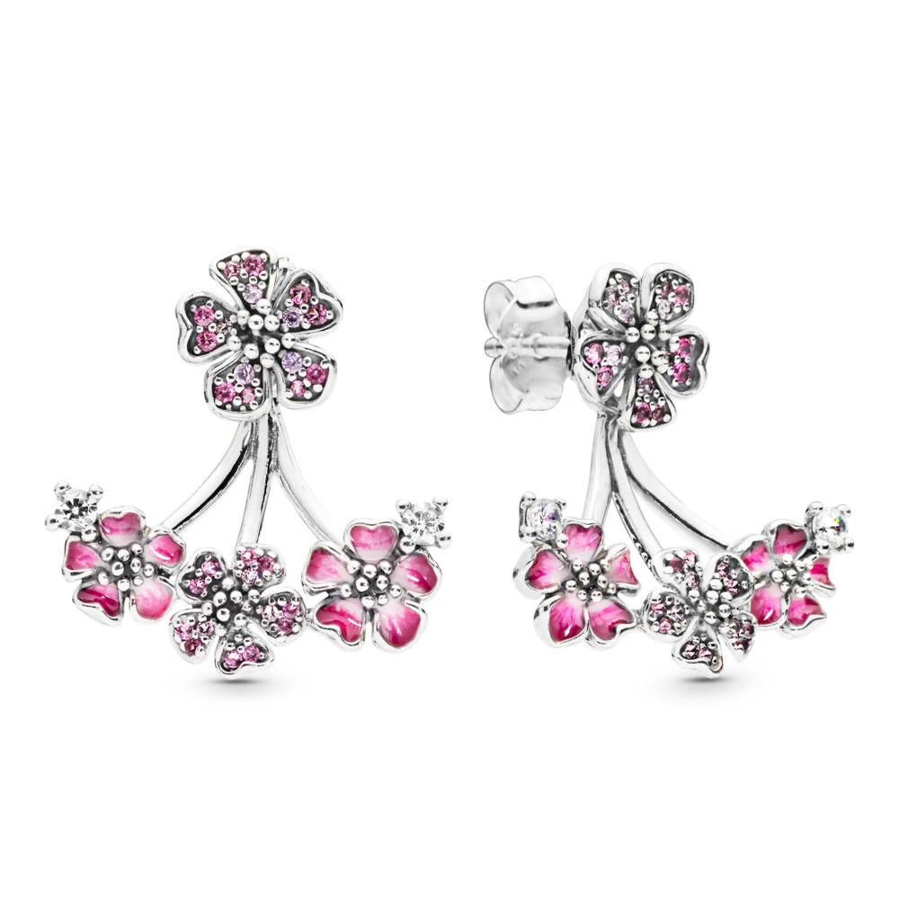 

Женские серьги-гвоздики из серебра 925 пробы, с цветком персика
